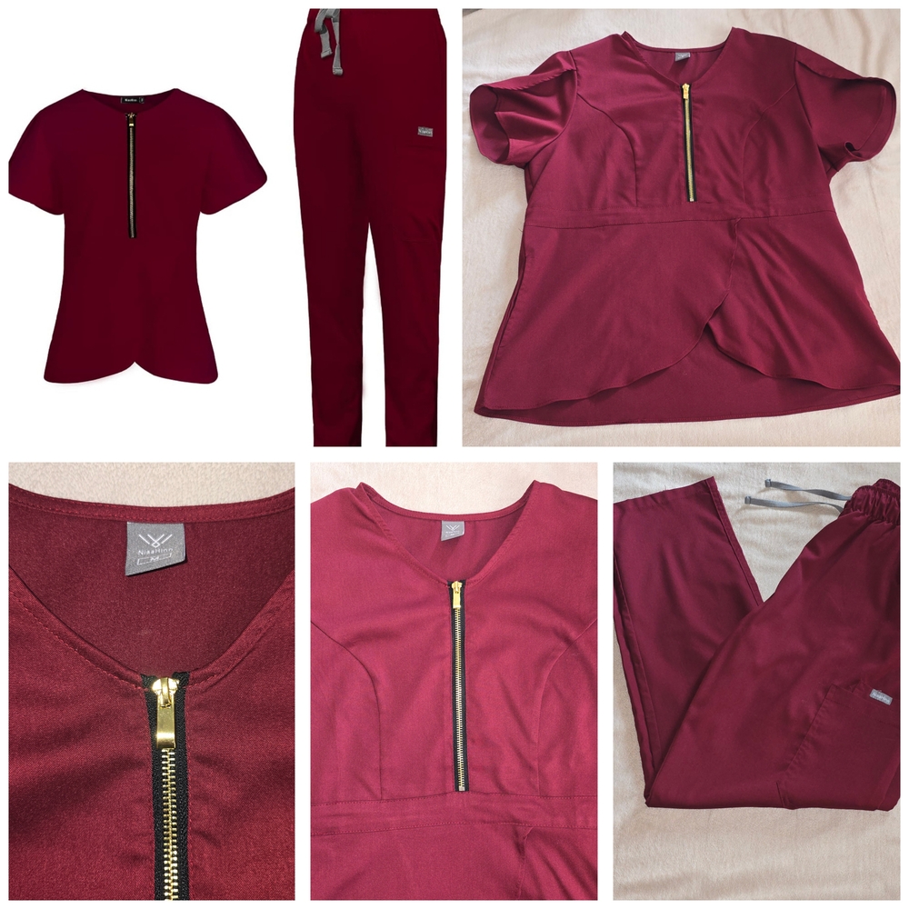 Niaahinn Peplum Scrub Set for Women Medical Top & Jogger Pants